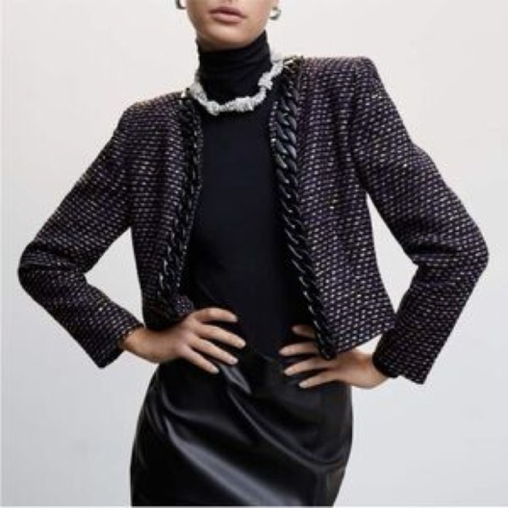 Mango Black and White Tweed Blazer